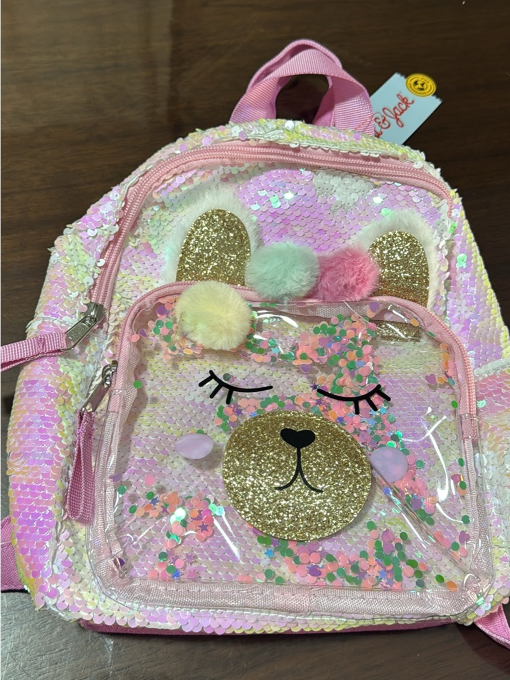 Target Pink Sequin  Bear Kids Backpack with Glitter Face